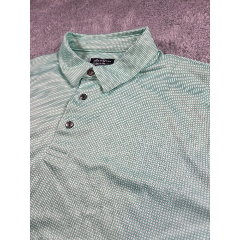 Ben Hogan Performance Mens Polo Shirt Mint Green White Micro Check Size Medium